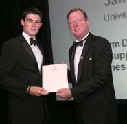 James Cox (left), winner of the GSPC South West heat, receives an award for his paper from ICE Vice President Richard Coakley