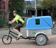 Sam Harris on one of Pedal Power Transport's delivery tricycles