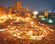 Protestors in Tahrir Square, Cairo on February 8 2011