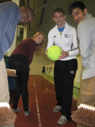 Quidditch players Mayo Oshin, Harry Potter Society Chairman Anna Harris and Ammar Goolamabbas join Ted Wilkes, Sports Participation Coordinator at Bristol University