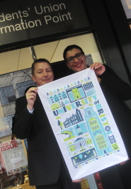 David Alder, Director of Communications and Marketing at Bristol University, and Sam Budd, Chief Executive of the Students' Union, with the new tea towel