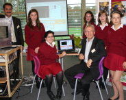 Zino Dif, Head of Physics at Red Maids’, and Professor Bob van Eijk with pupils at Red Maids' School