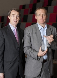 David Rowe, UKBI Chairman, presents the award to Nick Sturge, Director of the Bristol SETsquared Centre