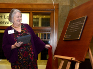 Lady Hale unveils a plaque to mark the official re-opening of the Wills Memorial Library