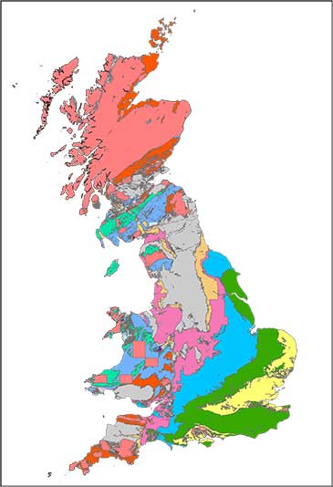 Image of a map showing the geology of Great Britain spanning the past 550 million years