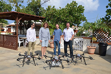 Image of the team with their three UAV’s: (left to right) Dr Rick Thomas, Professor Jim Freer, Dr Colin Greatwood and Dr Tom Richardson 