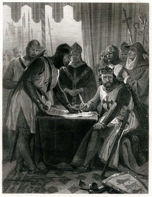 Image of an illustration showing King John signing Magna Carta