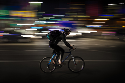 A courier working at night