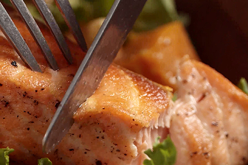 A piece of cooked salmon