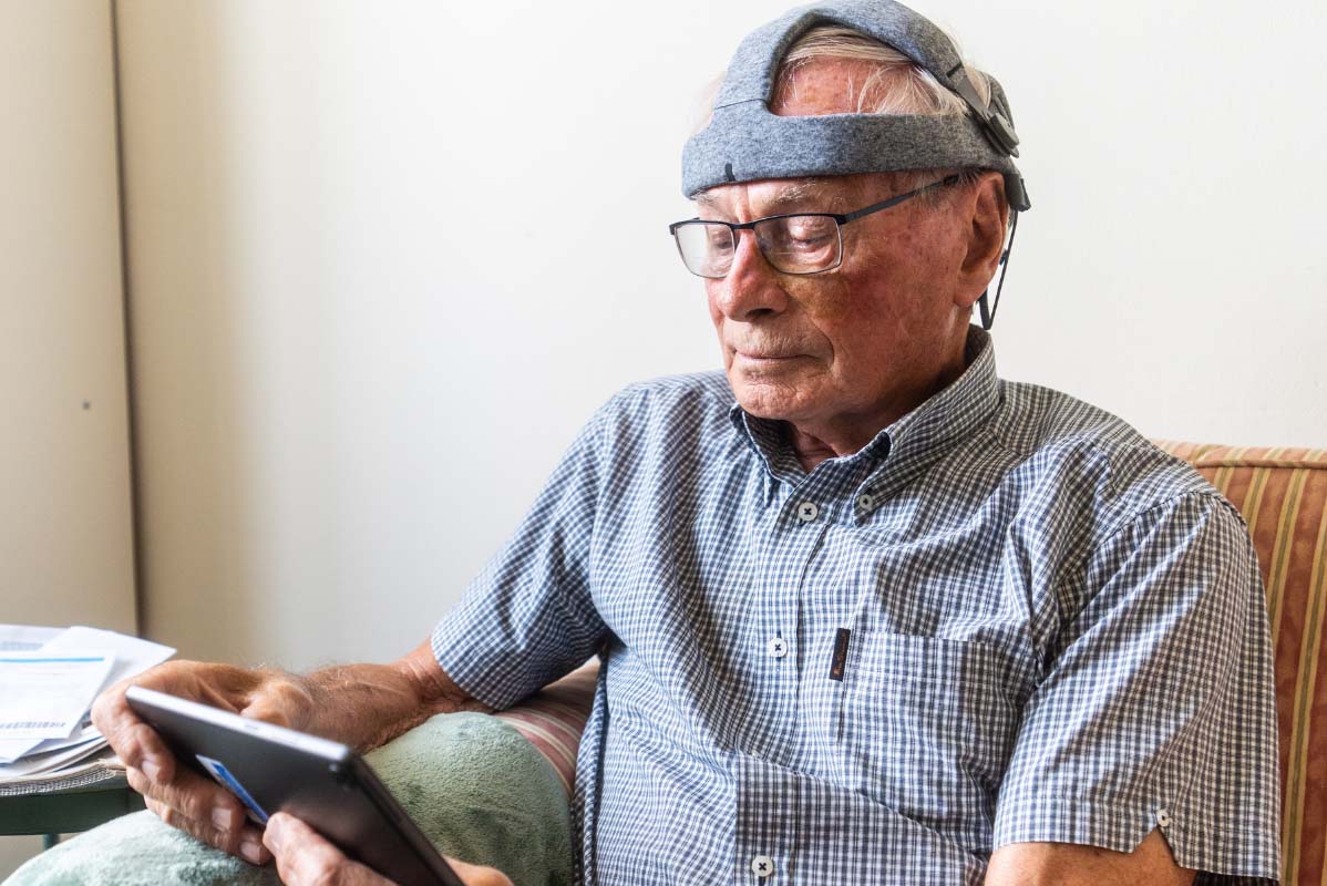 John Stennard, a healthy volunteer, taking the Fastball test in his home