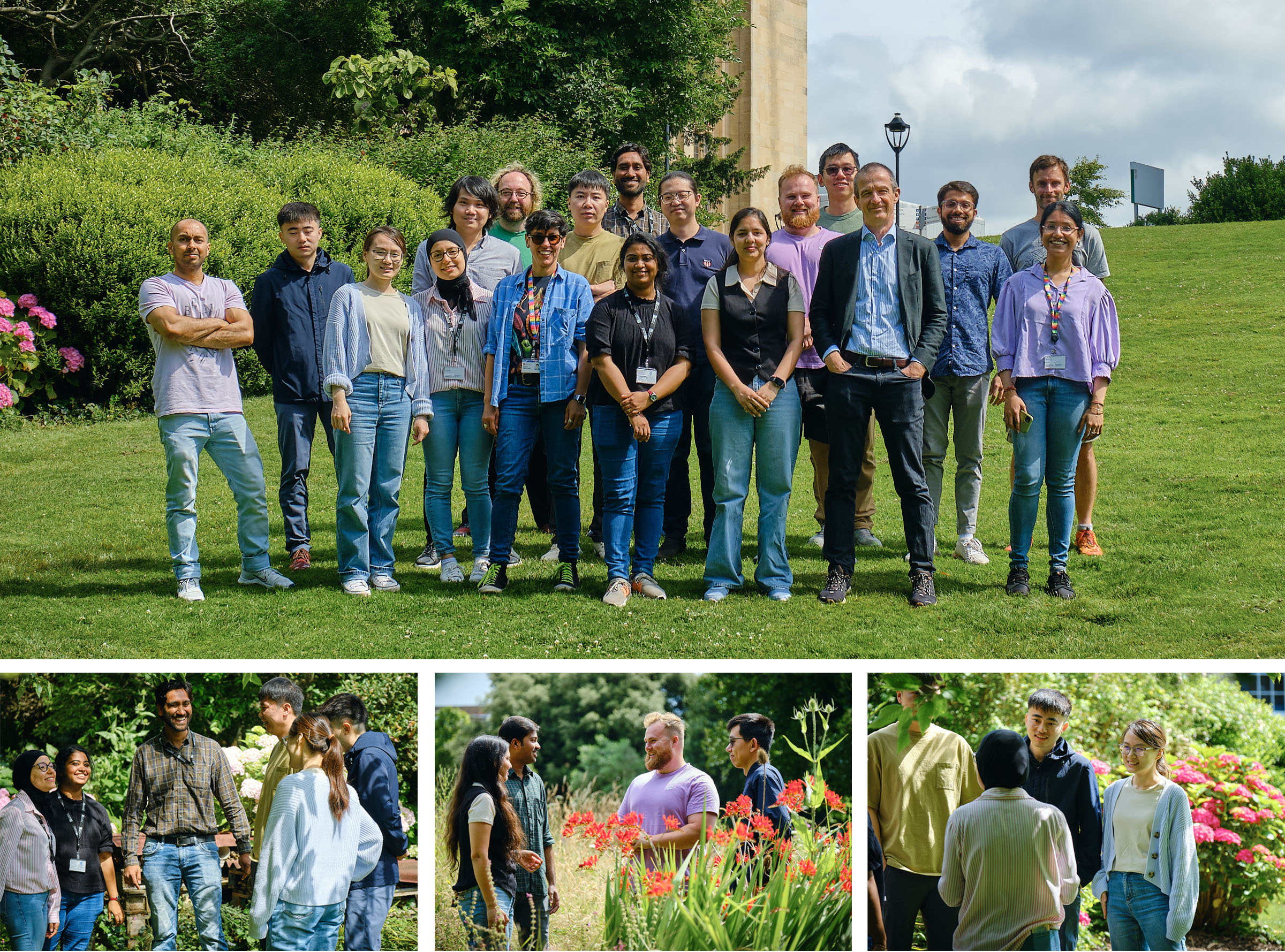 Researcher and students in the Royal Fort gardens