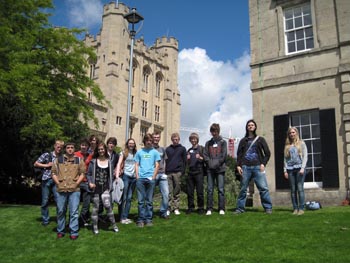 Work experience week students in the gardens near the School of Physics