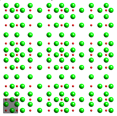 The figure shows the "checkerboard pattern" due to the modulation of the atomic positions in the CuO2 layers of YBa2Cu3O6+x caused by the charge density wave