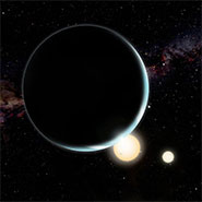 An artist's conception of Kepler-34b which orbits a double-star system