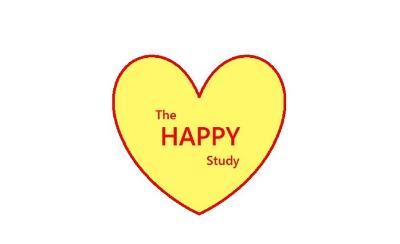 HAPPY Study logo. A yellow heart with a red border and the words 'The HAPPY Study' in the centre