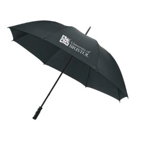 An image showing the artwork layout for a University of Bristol branded Umbrella, featuring alternating panels of dark red and white