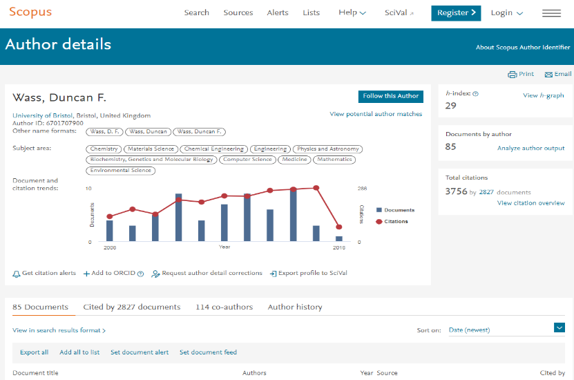 Example of a Scopus author page
