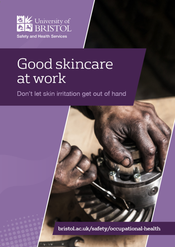 Front page cover of leaflet promoting good skincare at work