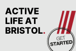 Active life at Bristol next to a circular stamp with the words get started in the middle.