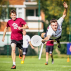 2 people playing Ultimate Frisbee at Coombe Dingle. Links to Ultimate Frisbee club page on Bristol SU Website