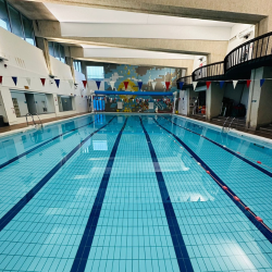 The University of Bristol swimming pool after the new LED lights were fitted making the light clear and bright. 