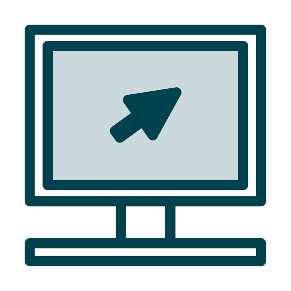 An icon of a computer screen with a cursor. 