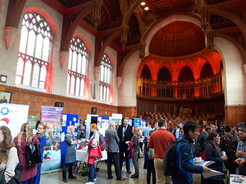 Welcome fair stalls, in the Great Hall