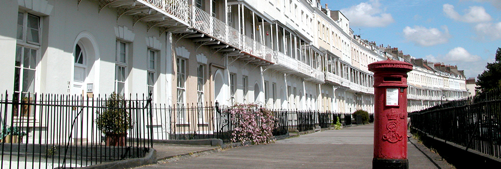 Houses and a postbox on Royal York Crescent, Bristol