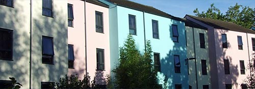 Bristol University accommodation - colourful terraced flats