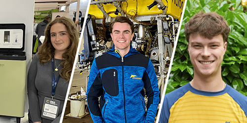 A composite image of three students on their placement year