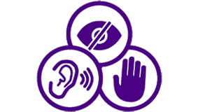 Icon with eye, ear and hand to signify accessibility